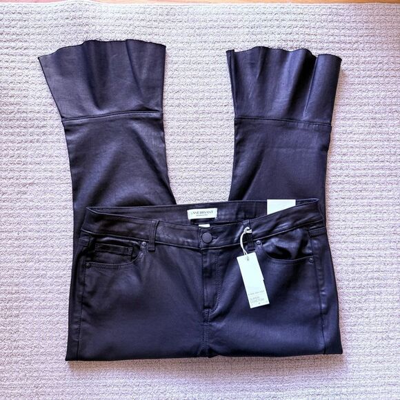 Lane Bryant Denim - Lane Bryant Coated Black Skinny Flared Jeans Mid Rise Super Stretch NWT
